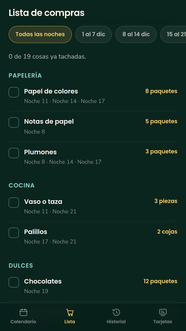 La lista de compras, ya sumada