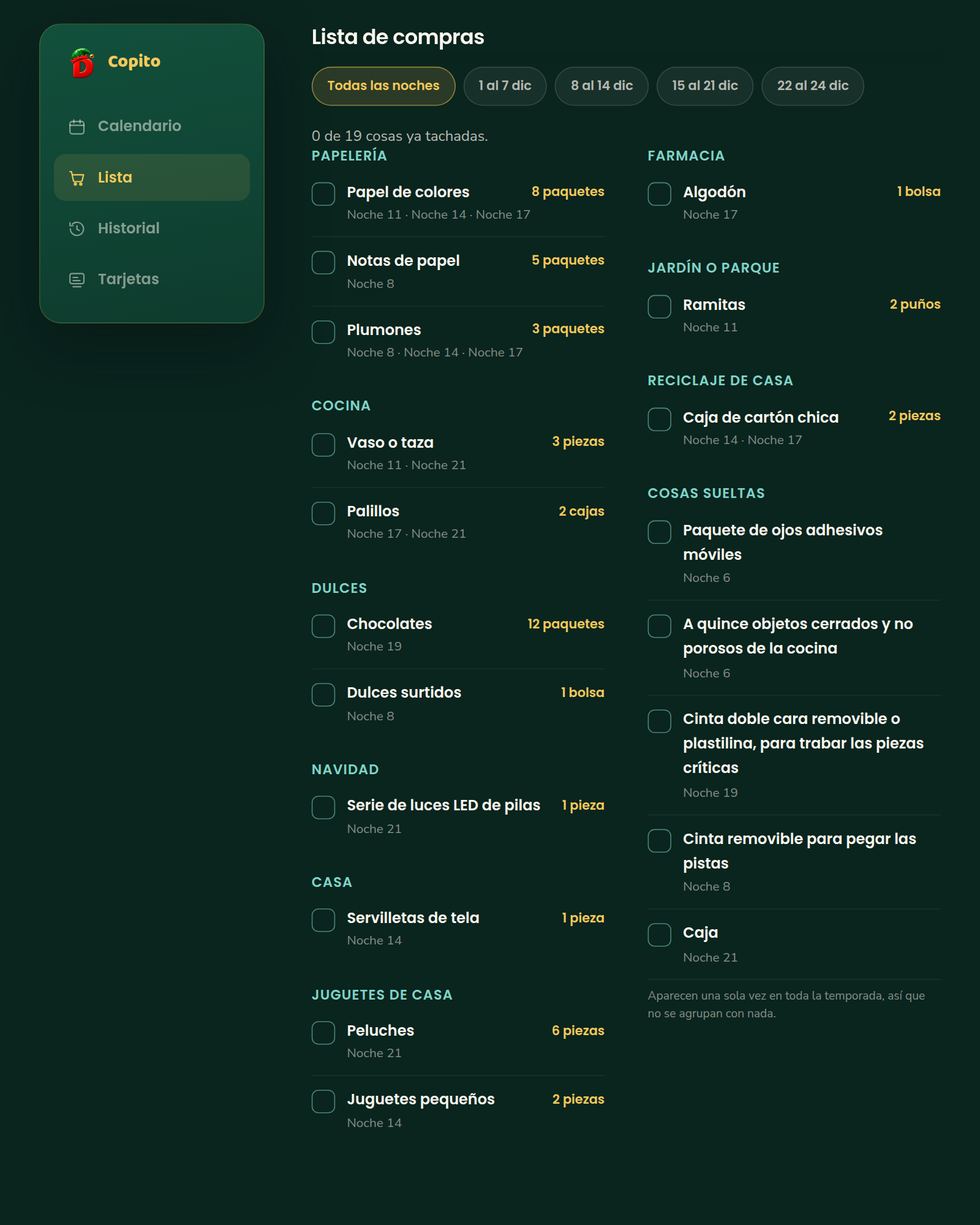 La lista consolidada por pasillo